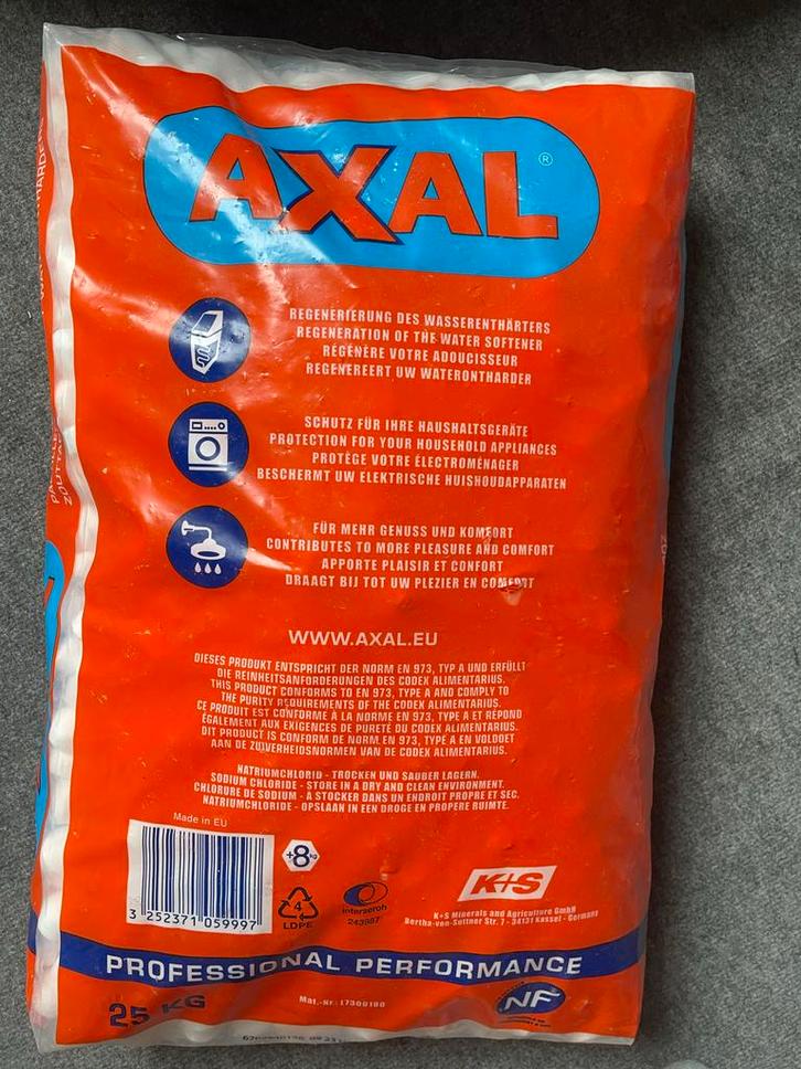 Axal Zout voor Waterontharder - 25kg, Witgoed en Apparatuur, Overige Witgoed en Apparatuur, Nieuw, Ophalen