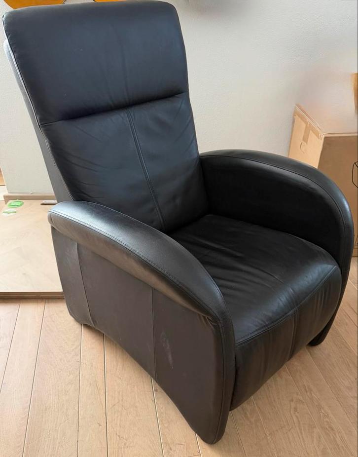 Lazy Boy Relaxstoel - Zwart Leer, Huis en Inrichting, Fauteuils, Gebruikt, Leer, 75 tot 100 cm, Ophalen