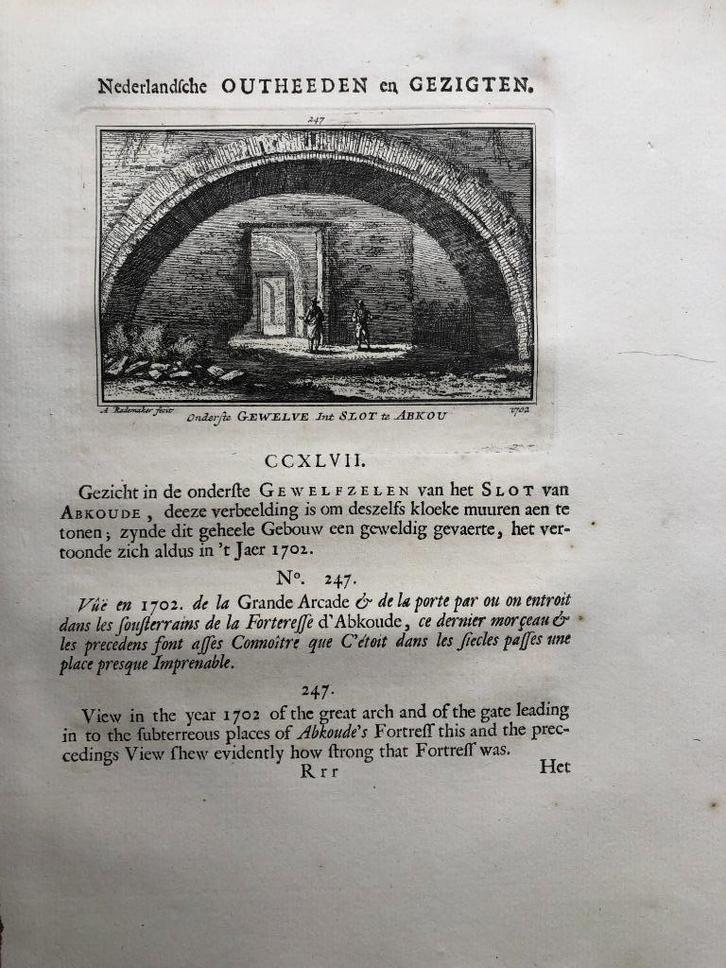 247 / Abcoude de onderste gewelven van het Slot 1732, Antiek en Kunst, Kunst | Etsen en Gravures, Ophalen of Verzenden