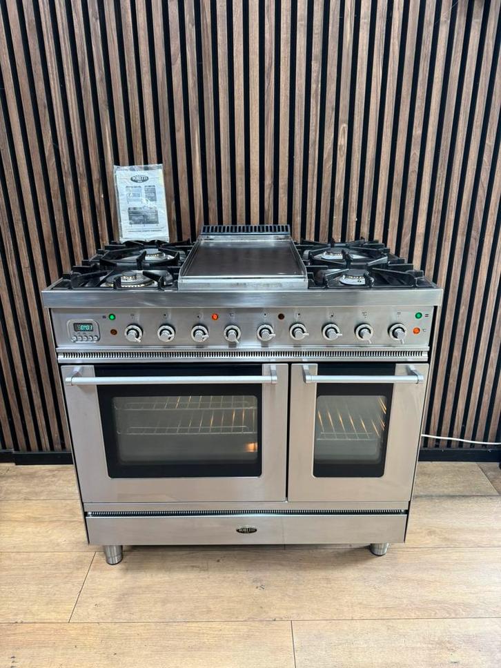 Mooie Rvs Boretti Fornuis 90 cm (Gratis bezorgen), Witgoed en Apparatuur, Fornuizen, Zo goed als nieuw, Vrijstaand, Gas, 5 kookzones of meer