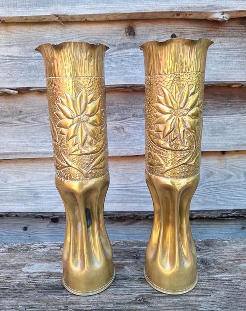 Koperen vazen/set. Loopgravenkunst/trench art., Antiek en Kunst, Antiek | Koper en Brons, Ophalen of Verzenden