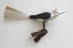 Oude Kerstbal Vogeltje 04 ( zilver, zwarte vleugels ), Ophalen of Verzenden