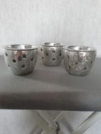 3 zilverkleurige waxinelichthouders., Huis en Inrichting, Ophalen of Verzenden, Zo goed als nieuw, Metaal, Minder dan 25 cm
