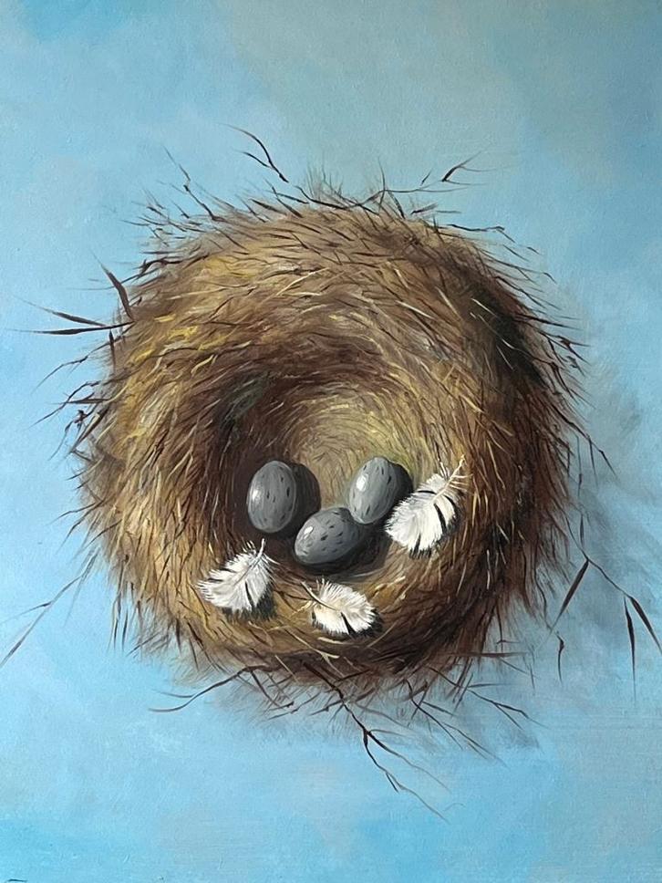 Henk Poeder, vogelnestje met eieren, Antiek en Kunst, Kunst | Schilderijen | Klassiek, Ophalen