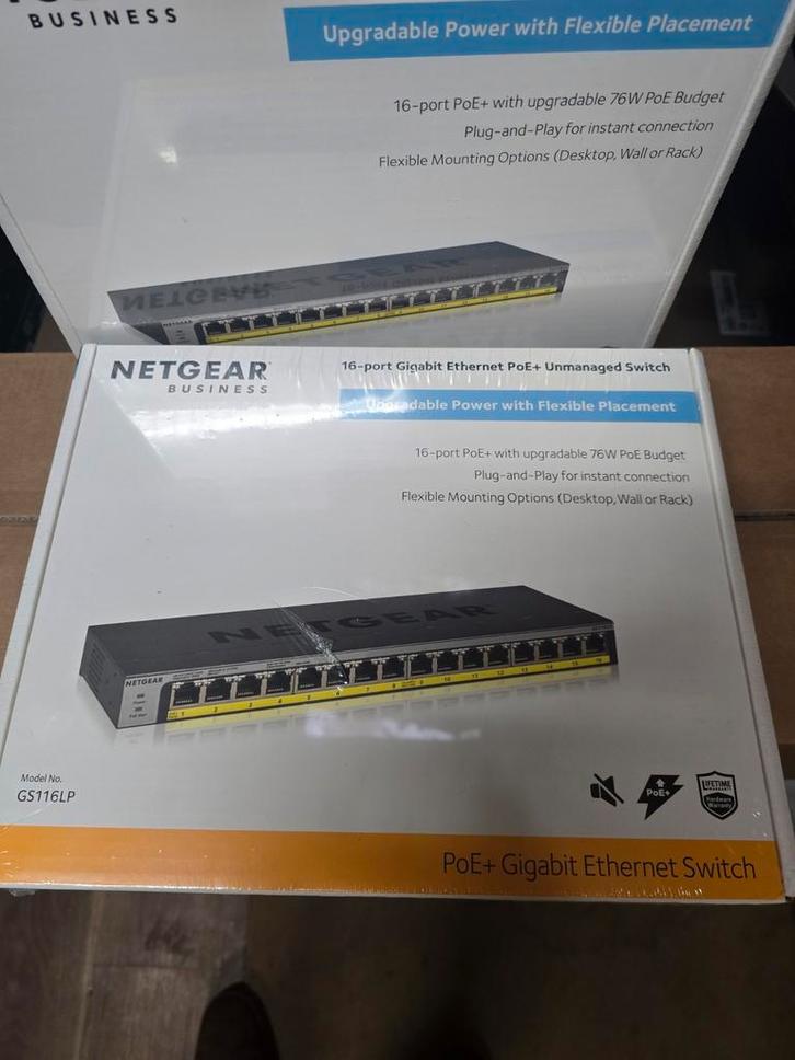NETGEAR 16-Poort Gigabit PoE+ Switch (76W) Nieuw geseald!, Computers en Software, Netwerk switches, Nieuw, Ophalen of Verzenden