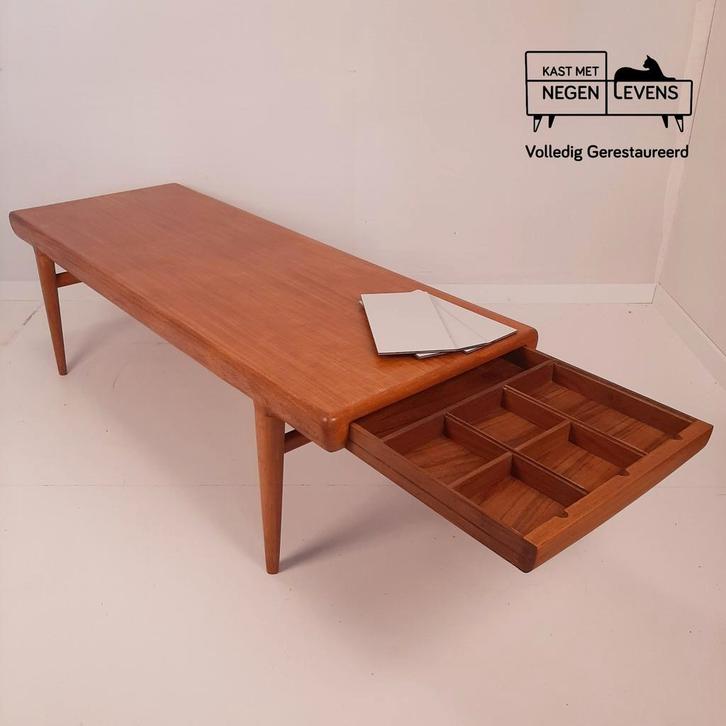 Vintage Deens design salontafel, Johannes Andersen, 1960s, Huis en Inrichting, Tafels | Salontafels, Zo goed als nieuw, Minder dan 50 cm