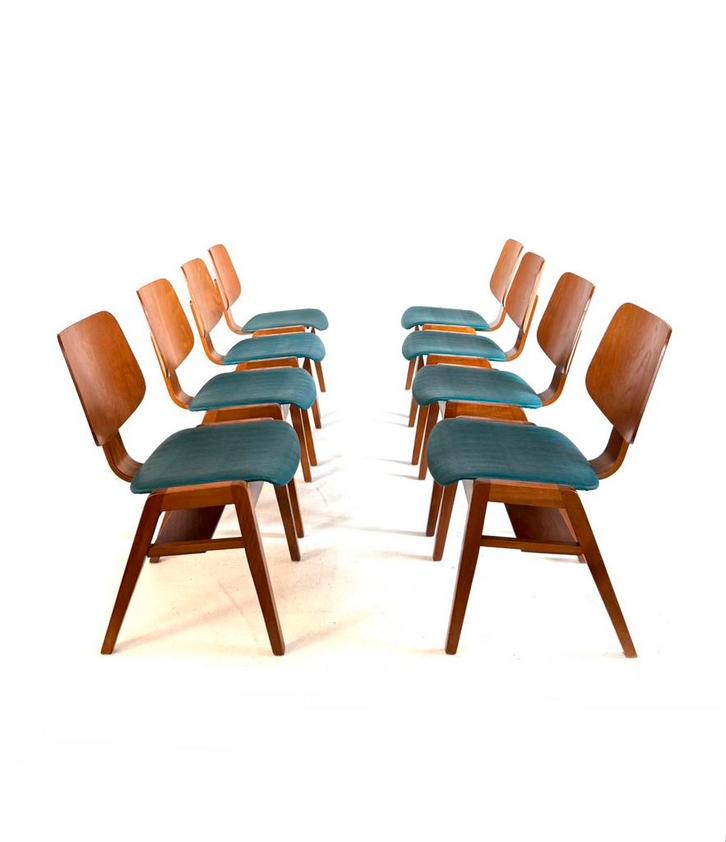 8x vintage plywood stapelstoel in stijl Egon Eiermann ‘60, Huis en Inrichting, Stoelen, Zo goed als nieuw, Vijf, Zes of meer stoelen