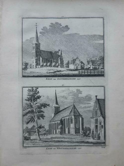 379-380*/ kerk Oosterblokker en Westerblokker gravure 1752, Antiek en Kunst, Kunst | Etsen en Gravures, Ophalen of Verzenden