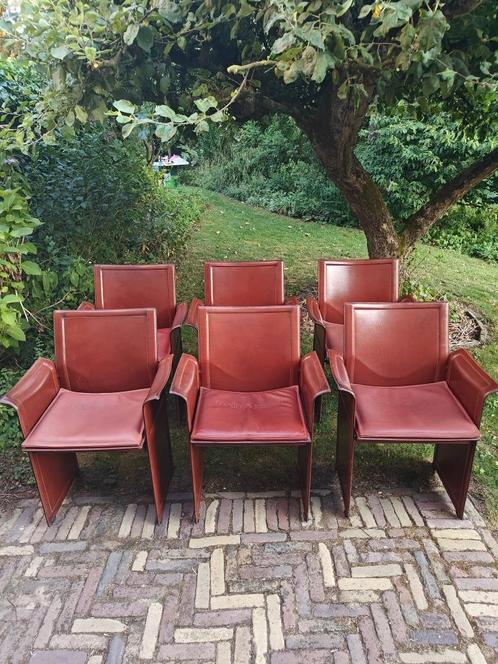 6x Korium stoelen — Matteo Grassi — ontwerp Tito Agnoli, Huis en Inrichting, Stoelen, Gebruikt, Vijf, Zes of meer stoelen, Leer