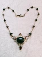 Mooi Handgemaakt Zilveren Collier - Granaten en Zwarte Onix, Verzenden, Zilver, Ketting, Met edelsteen