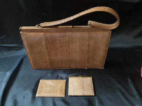 Retro/60s Prachtige slangenleren tas met bijpassend spiegel, Sieraden, Tassen en Uiterlijk, Tassen | Damestassen, Gebruikt, Handtas