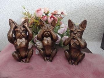 Franse Bulldog beeldjes set van 3 stuks horen, zien, zwijgen beschikbaar voor biedingen