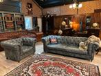 Chesterfield Set in Stoere Vintage leer grijs zwart gevlamd