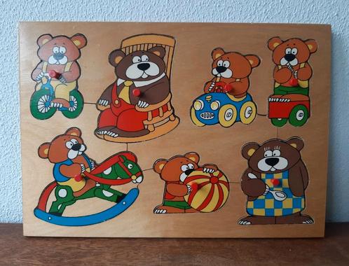 Vintage houten puzzel Spelende Beren, Kinderen en Baby's, Speelgoed | Houten speelgoed, Zo goed als nieuw, Overige typen, Ophalen of Verzenden