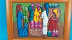 Prachtig kleurrijk schilderij op canvas, Markt Afrika. 6C7, Huis en Inrichting, Tweedehands verkoop, Tweedehands verkoop, Gebruikt