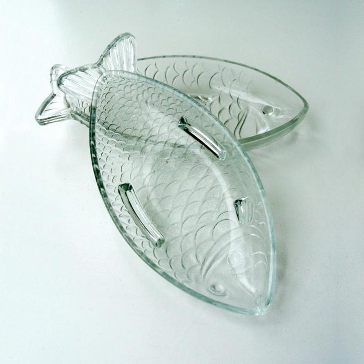 2 vintage VIS SCHALEN glas persglas France Mid Century retro, Huis en Inrichting, Keuken | Servies, Gebruikt, Schaal of Schalen