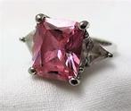 Mooie zilveren ring met pink en kristal zirkonia 925 HMI (78, Ophalen, 18 tot 19, Zo goed als nieuw, Dame