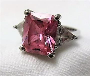 Mooie zilveren ring met pink en kristal zirkonia 925 HMI (78 beschikbaar voor biedingen