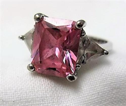 Mooie zilveren ring met pink en kristal zirkonia 925 HMI (78, Sieraden, Tassen en Uiterlijk, Ringen, Zo goed als nieuw, Dame, 18 tot 19
