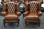 NIEUW 2 x Chesterfield oor fauteuils bruin + GRATIS BEZORGD, Minder dan 150 cm, Rechte bank, Ophalen of Verzenden, Eenpersoons