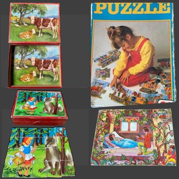 Vintage puzzels. Retro kinderpuzzels van hout en kwartet. beschikbaar voor biedingen