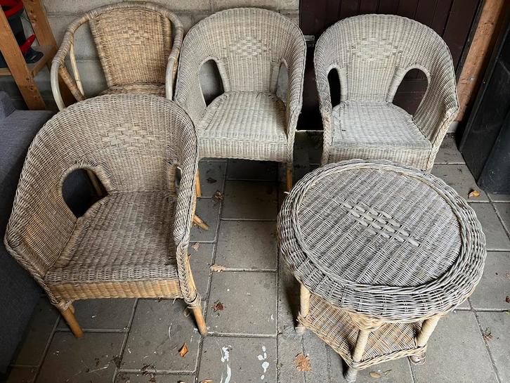 GRATIS Bamboe Tuinset: Stoelen & Tafel, Huis en Inrichting, Tafels | Sidetables, Gebruikt, 50 tot 75 cm, 50 tot 100 cm, Rond, Overige materialen