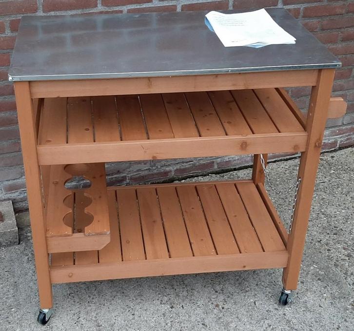 BBQ Serveerwagentafel | Werktafel met RVS blad, Tuin en Terras, Buitenkeukens, Zo goed als nieuw, Gas, Vrijstaand, Ophalen