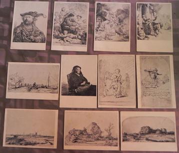 11 oude prentbriefkaarten met etsen van Rembrandt   beschikbaar voor biedingen