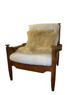 Fantastische vintage brutalist Scandinavisch design fauteuil, Huis en Inrichting, Fauteuils, Ophalen, Hout, Gebruikt, 75 tot 100 cm