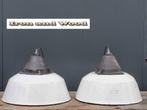 Oude stoere witte vintage emaille lampen H27 D35, Huis en Inrichting, Lampen | Lampenkappen, Gebruikt, Wit, Ophalen of Verzenden