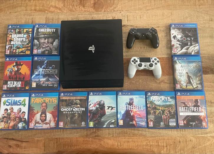 PS4 Pro 1TB + 2 Controllers + 14 Games - Nieuwegein, Spelcomputers en Games, Spelcomputers | Sony PlayStation 4, Gebruikt, Pro