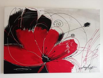 Modern schilderij met rode bloem beschikbaar voor biedingen