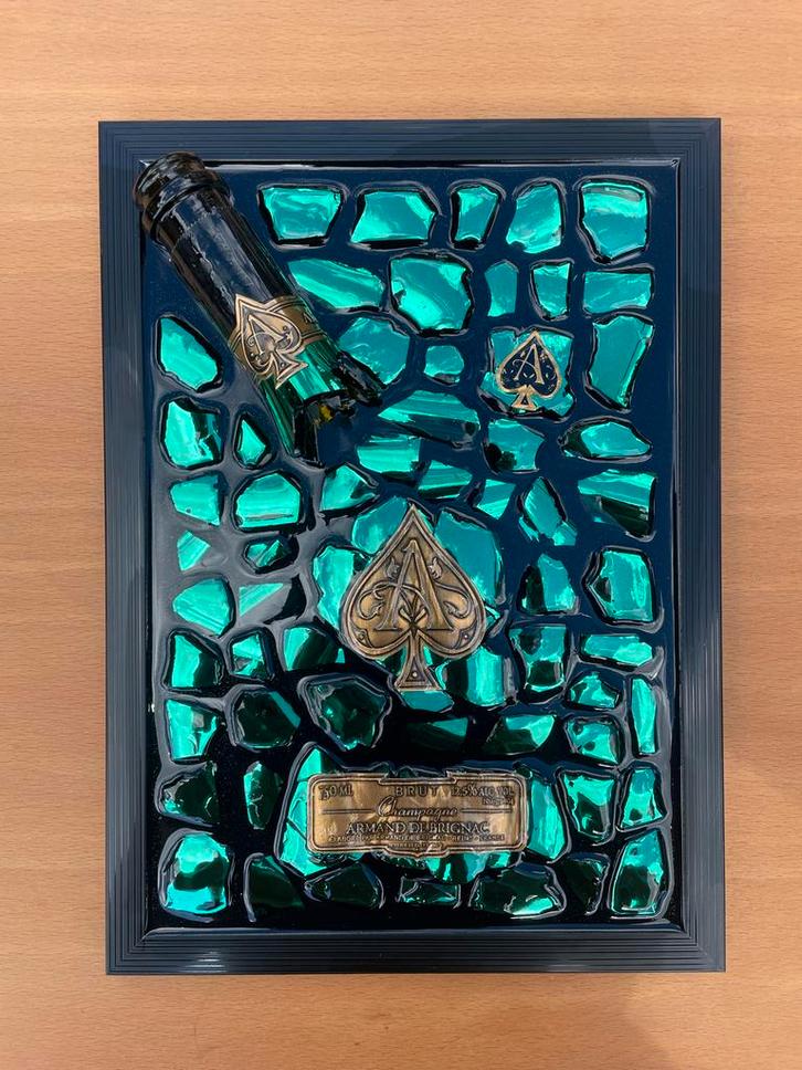 Armand de Brignac Fles Kunst Schilderij Groen Ingelijst, Antiek en Kunst, Kunst | Overige Kunst, Ophalen of Verzenden