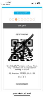 9 kaartjes Groot niet te vermijden 28 december, Tickets en Kaartjes, Drie personen of meer, December