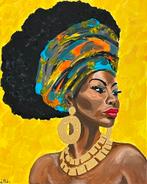Afrikaans portret acryl op doek, Antiek en Kunst, Ophalen of Verzenden