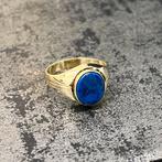 14 karaat gouden zegelring ring blauw lapis lazuli steen, 20 of groter, Heer, Ophalen of Verzenden, Zo goed als nieuw
