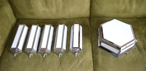 5 Amsterdamse school / Tuschinski lampen + plafondlamp, Huis en Inrichting, Lampen | Wandlampen, Nieuw, Glas, Metaal, Ophalen