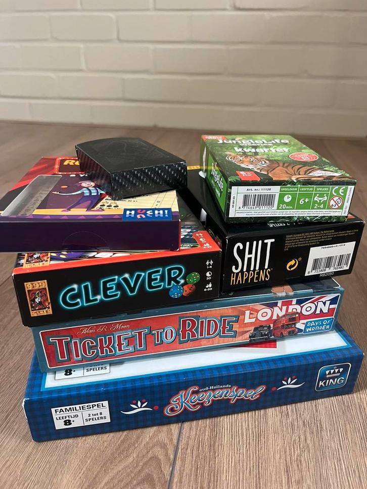 Bundel spellenpakket Ticket to Ride, Keezenspel, Clever etc, Hobby en Vrije tijd, Gezelschapsspellen | Bordspellen, Zo goed als nieuw