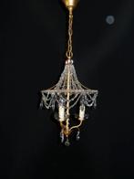 Italiaanse oudekroonluchter vol facet kralen en3 kaarslampen, Ophalen of Verzenden, Gebruikt