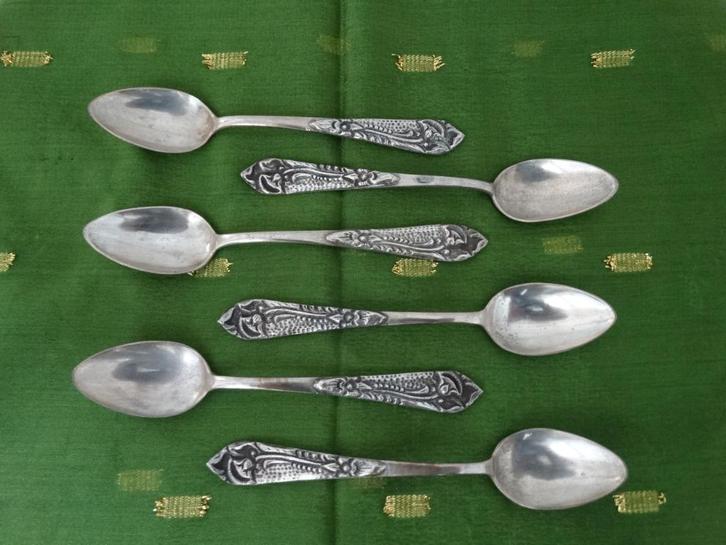 6 Djokja zilveren lepels, lepeltjes antiek zilver 3e gehalte, Antiek en Kunst, Antiek | Goud en Zilver, Zilver, Verzenden