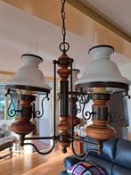 Antieke kroonluchter met houten details, Huis en Inrichting, Lampen | Hanglampen, Gebruikt, Glas, 75 cm of meer, Antiek