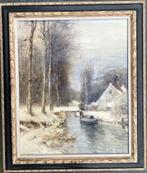 Louis Apol, Huisje aan besneeuwde vaart, Antiek en Kunst, Kunst | Schilderijen | Klassiek, Ophalen of Verzenden