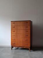 Vintage Deense ladekast in teak, Ophalen, 5 laden of meer, 100 tot 150 cm, 50 tot 100 cm