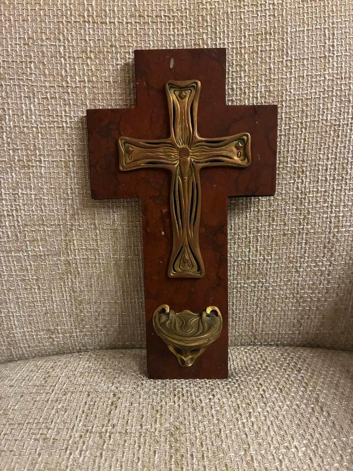 Art Deco Kruis met Wijwaterbakje, ca 1919, Antiek en Kunst, Antiek | Religie, Ophalen of Verzenden