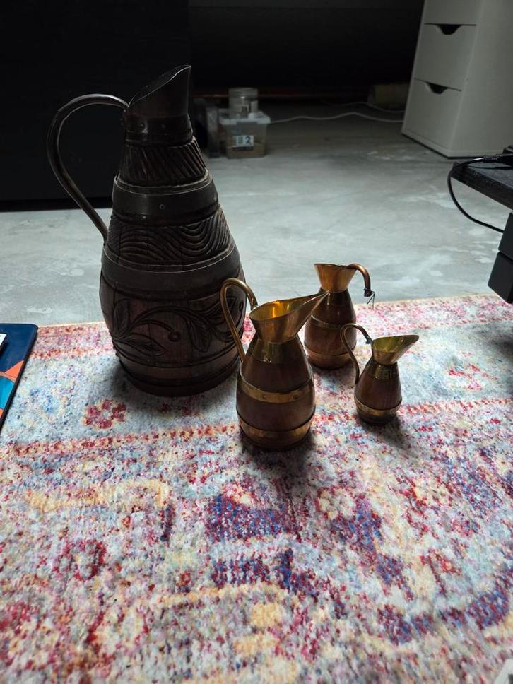 Set van 4 vintage kruiken, diverse maten, Antiek en Kunst, Antiek | Koper en Brons, Ophalen of Verzenden