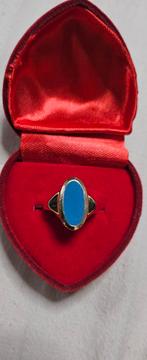 14 karaat ring blauwe lagensteen, Sieraden, Tassen en Uiterlijk, Ringen, Ophalen of Verzenden, Zo goed als nieuw, 17 tot 18, Dame