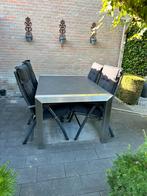 Moderne tuintafel met 4 stoelen, Ophalen, 4 zitplaatsen, Gebruikt, Rvs