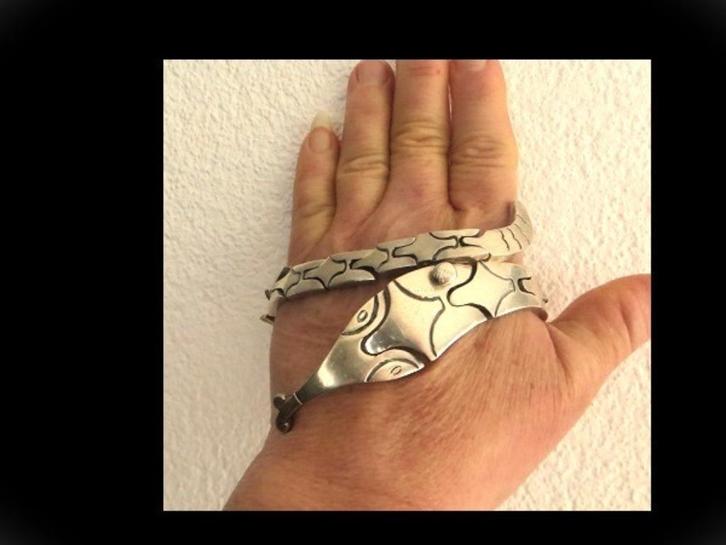 Bijzonder Massief Mexicaanse Zilveren SLANG Armband!, Sieraden, Tassen en Uiterlijk, Antieke sieraden, Armband, Zilver, Verzenden