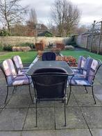 Leuke metalen tuinset met 6 stoelen en tuinkussens, Tuin en Terras, Tuinsets en Loungesets, Ophalen, Overige materialen, Gebruikt