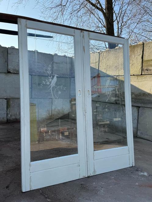 Set schuif / en-suite deuren met geslepen glas 211x180cm., Antiek en Kunst, Curiosa en Brocante, Ophalen